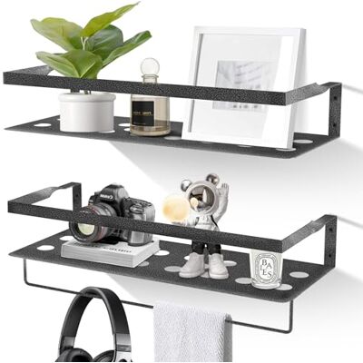 Uten Étagère Murale, Lot de 2 Étagères Flottantes Murale en Fer avec Barre Porte-Serviettes pour Chambre à Coucher, Salle de Bain, Salon, Cuisine, Bureau, Patio - Publicité Uten Étagère Murale, Lot de 2 Étagères Flottantes Murale en Fer avec Barre Porte-Serviettes pour Chambre à Coucher, Salle de Bain, Salon, Cuisine, Bureau, Patio - Publicité