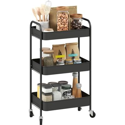 HOMCOM Desserte Chariot de Rangement en Acier Chariot de Service à roulettes 3 Niveaux Plateaux ajourés 45 x 30,6 x 79 cm Noir - Publicité HOMCOM Desserte Chariot de Rangement en Acier Chariot de Service à roulettes 3 Niveaux Plateaux ajourés 45 x 30,6 x 79 cm Noir - Publicité