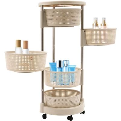 AUYART Chariot de rangement de cuisine mobile, étagère de rangement multifonctionnelle, chariot de courses à 4 niveaux + 5 roues universelles, panier grillagé rotatif à 360° (kaki) - Publicité AUYART Chariot de rangement de cuisine mobile, étagère de rangement multifonctionnelle, chariot de courses à 4 niveaux + 5 roues universelles, panier grillagé rotatif à 360° (kaki) - Publicité