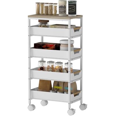 HOMCOM Desserte Cuisine 5 Niveaux, Chariot de Service, Chariot de Rangement à roulettes avec 4 tiroirs coulissants, étagère de Rangement, pour Salon, Cuisine, Salle à Manger, Salle de Bain, Blanc - Publicité HOMCOM Desserte Cuisine 5 Niveaux, Chariot de Service, Chariot de Rangement à roulettes avec 4 tiroirs coulissants, étagère de Rangement, pour Salon, Cuisine, Salle à Manger, Salle de Bain, Blanc - Publicité