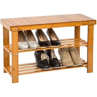 tectake ® Banc chaussures entrée 70 x 28 x 45,5 cm en bambou, Meuble chaussure, Range chaussures, Banc Etagere chaussure à 2 niveaux, Banquette 100 kg max, Etagere rangement 35 kg max. Publicité tectake ® Banc chaussures entrée 70 x 28 x 45,5 cm en bambou, Meuble chaussure, Range chaussures, Banc Etagere chaussure à 2 niveaux, Banquette 100 kg max, Etagere rangement 35 kg max. Publicité