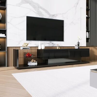 BTM Meuble TV en Verre, Armoire TV avec cloison en Verre Aqua Lumineux, Banc TV avec Éclairage LED, pour Salon, Salle à Manger, Chambre, Rangement Pratique, Noir,170x38x36cm - Publicité BTM Meuble TV en Verre, Armoire TV avec cloison en Verre Aqua Lumineux, Banc TV avec Éclairage LED, pour Salon, Salle à Manger, Chambre, Rangement Pratique, Noir,170x38x36cm - Publicité