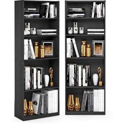 Furinno Jaya – Lot de 2 étagères à Livres à 5 Niveaux, avec étagère réglable, 24,13 x 62,23 x 180,85 cm, pour Bureau à Domicile, Salon, Noir - Publicité Furinno Jaya – Lot de 2 étagères à Livres à 5 Niveaux, avec étagère réglable, 24,13 x 62,23 x 180,85 cm, pour Bureau à Domicile, Salon, Noir - Publicité