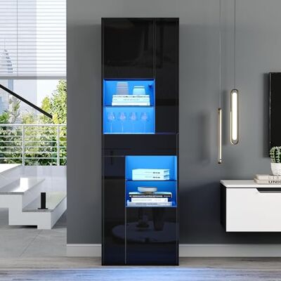 BTM 55x38x170cm Vitrine de Vente en Verre avec LED, Armoire Haute à 1 Tiroir Et 4 Compartiments, Design Brillant, Armoire de Salon, Étagères de Présentation, Noir - Publicité BTM 55x38x170cm Vitrine de Vente en Verre avec LED, Armoire Haute à 1 Tiroir Et 4 Compartiments, Design Brillant, Armoire de Salon, Étagères de Présentation, Noir - Publicité