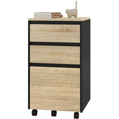 WOLTU Caisson Bureau Mobile, Meuble Rangement, sur roulettes, Documents avec 3 Tiroirs, Chêne Clair et Noir, 40x40x71.5cm, ASK01hei - Publicité WOLTU Caisson Bureau Mobile, Meuble Rangement, sur roulettes, Documents avec 3 Tiroirs, Chêne Clair et Noir, 40x40x71.5cm, ASK01hei - Publicité