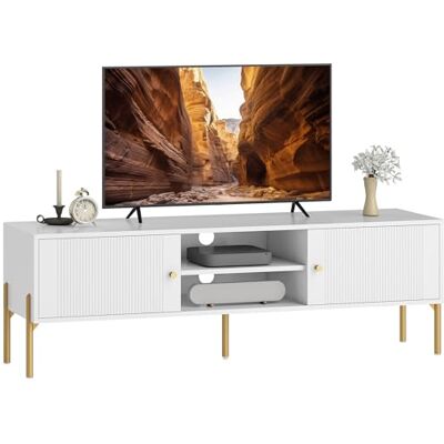 HOMCOM Meuble TV 140 cm, Meuble télé pour téléviseur jusqu'à 65 Pouces avec 2 Portes, 2 Compartiments Ouverts et Pieds en Acier, 2 Passe-câbles, Banc TV Moderne pour Salon, Chambre à Coucher, Blanc - Publicité HOMCOM Meuble TV 140 cm, Meuble télé pour téléviseur jusqu'à 65 Pouces avec 2 Portes, 2 Compartiments Ouverts et Pieds en Acier, 2 Passe-câbles, Banc TV Moderne pour Salon, Chambre à Coucher, Blanc - Publicité