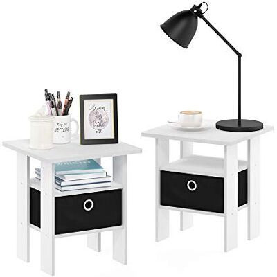 Furinno Andrey Able de Chevet avec Tiroir à Poubelle, Bois d'ingénierie, Blanc/Noir, lot de 2 - Publicité Furinno Andrey Able de Chevet avec Tiroir à Poubelle, Bois d'ingénierie, Blanc/Noir, lot de 2 - Publicité