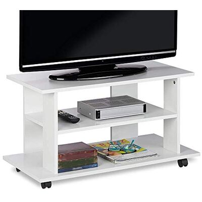 BAKAJI Meuble TV en Bois MDF avec 2 étagères, Porte-Console de Jeux DVD et 4 Roues, Meuble Panier pour télévision, Design Moderne, Dimensions 80 x 40 x 45 cm (Blanc) - Publicité BAKAJI Meuble TV en Bois MDF avec 2 étagères, Porte-Console de Jeux DVD et 4 Roues, Meuble Panier pour télévision, Design Moderne, Dimensions 80 x 40 x 45 cm (Blanc) - Publicité