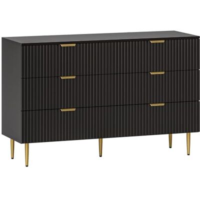 HOMCOM Commode 6 tiroirs Commode Chambre Meuble de Rangement Moderne avec poignées et Pieds dorés, pour Chambre à Coucher, Salon, dim. 120 x 40 x 76,5 cm, Noir - Publicité HOMCOM Commode 6 tiroirs Commode Chambre Meuble de Rangement Moderne avec poignées et Pieds dorés, pour Chambre à Coucher, Salon, dim. 120 x 40 x 76,5 cm, Noir - Publicité
