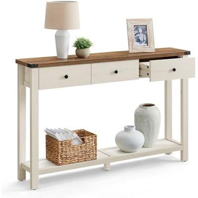 VASAGLE LIRY Collection Table Console, Table d'Entrée avec 3 Tiroirs et Étagère de Rangement, pour Entrée, Salon, Style Campagnard, Marron Miel et Blanc Rustique LNT142WJ01 - Publicité VASAGLE LIRY Collection Table Console, Table d'Entrée avec 3 Tiroirs et Étagère de Rangement, pour Entrée, Salon, Style Campagnard, Marron Miel et Blanc Rustique LNT142WJ01 - Publicité