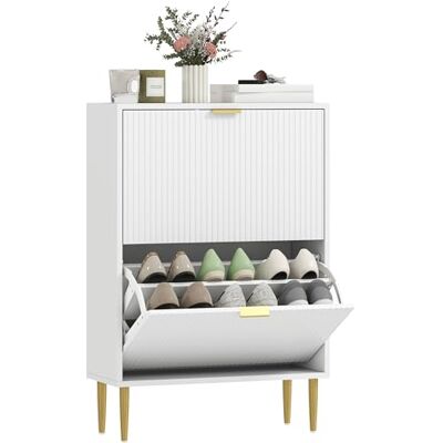 HOMCOM Meuble à Chaussures 12 Paires, Armoire à Chaussures étroite Moderne avec 2 tiroirs rabattables, Portes cannelées et étagères réglables, pour Couloir et entrée, 60 x 24 x 91,5 cm, Blanc - Publicité HOMCOM Meuble à Chaussures 12 Paires, Armoire à Chaussures étroite Moderne avec 2 tiroirs rabattables, Portes cannelées et étagères réglables, pour Couloir et entrée, 60 x 24 x 91,5 cm, Blanc - Publicité