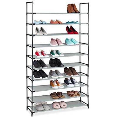 Relaxdays Étagère à Chaussures, emboîtement, Tissu, 10 Niveaux, 50 Paires, 176,5 x99x29,5 cm, Gris - Publicité Relaxdays Étagère à Chaussures, emboîtement, Tissu, 10 Niveaux, 50 Paires, 176,5 x99x29,5 cm, Gris - Publicité