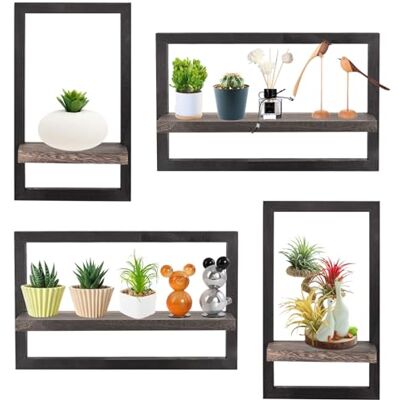 Outtybrave Ensemble de 4 étagères flottantes carrées pour mur, étagères murales en bois décoratives, étagères suspendues de rangement pour mur, étagères suspendues en bois pour salle de bain, salon, cuisine - Publicité Outtybrave Ensemble de 4 étagères flottantes carrées pour mur, étagères murales en bois décoratives, étagères suspendues de rangement pour mur, étagères suspendues en bois pour salle de bain, salon, cuisine - Publicité