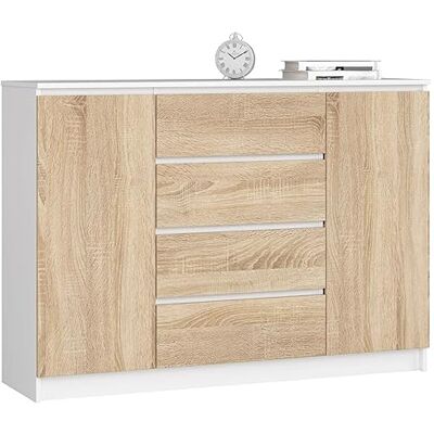 AKORD Commode K 140 cm 4 Tiroirs et 2 Portes pour Le Salon Chambre Bureau Salon Design Moderne Fonctionnel Panneau Stratifié Couleur Blanc/Sonoma - Publicité AKORD Commode K 140 cm 4 Tiroirs et 2 Portes pour Le Salon Chambre Bureau Salon Design Moderne Fonctionnel Panneau Stratifié Couleur Blanc/Sonoma - Publicité