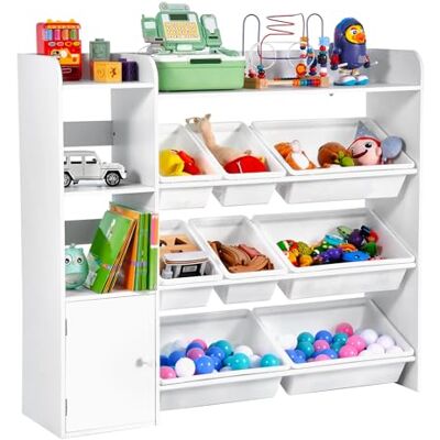 VEVOR Meuble de Rangement Jouets Enfant à 4 Niveaux avec bibliothèque, étagère d'organisateur de Jouets avec 8 bacs en Plastique Flexibles, pour Salle d'étude, Chambre, Salle de Jeux, crèche, Blanc - Publicité VEVOR Meuble de Rangement Jouets Enfant à 4 Niveaux avec bibliothèque, étagère d'organisateur de Jouets avec 8 bacs en Plastique Flexibles, pour Salle d'étude, Chambre, Salle de Jeux, crèche, Blanc - Publicité