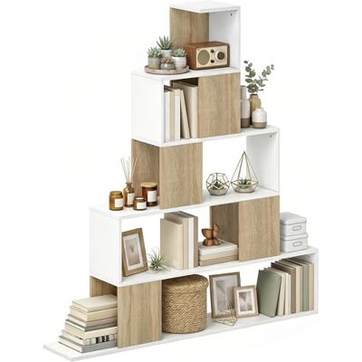 HOMCOM Étagère de Rangement, bibliothèque géométrique à 5 Niveaux, pour Bureau, Salon, Chambre, 120 x 22 x 131,5 cm, Blanc et Bois Naturel - Publicité HOMCOM Étagère de Rangement, bibliothèque géométrique à 5 Niveaux, pour Bureau, Salon, Chambre, 120 x 22 x 131,5 cm, Blanc et Bois Naturel - Publicité
