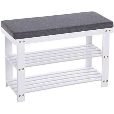 SONGMICS Banc à Chaussures en Bambou, Étagère à Chaussures à 2 Niveaux, Organisateur, Stable, pour entrée, Salon, Charge 150 kg, 71 x 29 x 49 cm, Blanc et Gris LBS604W01 - Publicité SONGMICS Banc à Chaussures en Bambou, Étagère à Chaussures à 2 Niveaux, Organisateur, Stable, pour entrée, Salon, Charge 150 kg, 71 x 29 x 49 cm, Blanc et Gris LBS604W01 - Publicité