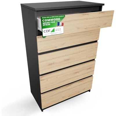 CDF Commode 5 Tiroirs Commode Chambre Anthracite Chêne Artisan Meuble Armoire de Rangement Spacieux pour Salon Bureau Spacieuse et Design Moderne Facile à Installer 40x70x109,5 cm Meuble à Vêtements - Publicité CDF Commode 5 Tiroirs Commode Chambre Anthracite Chêne Artisan Meuble Armoire de Rangement Spacieux pour Salon Bureau Spacieuse et Design Moderne Facile à Installer 40x70x109,5 cm Meuble à Vêtements - Publicité