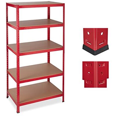 Relaxdays Étagère charge lourde, Meuble rangement à clip, Cave charge 1325 kg, garage, 180x90x60 cm, métal, MDF, rouge - Publicité Relaxdays Étagère charge lourde, Meuble rangement à clip, Cave charge 1325 kg, garage, 180x90x60 cm, métal, MDF, rouge - Publicité