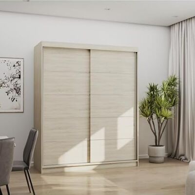 Fabryka Mebli Idźczak Armoire Porte Coulissante avec Penderie 160 cm Bono 06, Bandes Décoratives, Armoire Rangement Chambre Chêne Sonoma/Chêne Sonoma - Publicité Fabryka Mebli Idźczak Armoire Porte Coulissante avec Penderie 160 cm Bono 06, Bandes Décoratives, Armoire Rangement Chambre Chêne Sonoma/Chêne Sonoma - Publicité