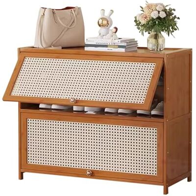MARIYCH Meuble à Chaussures en rotin pour entrée, Meuble de Rangement en Bois de Style Ferme avec Portes rabattables (Largeur : 90 cm/100 cm/110 cm, Marron) - Publicité MARIYCH Meuble à Chaussures en rotin pour entrée, Meuble de Rangement en Bois de Style Ferme avec Portes rabattables (Largeur : 90 cm/100 cm/110 cm, Marron) - Publicité