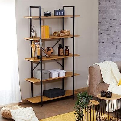 IDIMEX Étagère de Rangement MEDA 5 étagères Style Industriel, en métal et MDF décor chêne Sauvage - Publicité IDIMEX Étagère de Rangement MEDA 5 étagères Style Industriel, en métal et MDF décor chêne Sauvage - Publicité