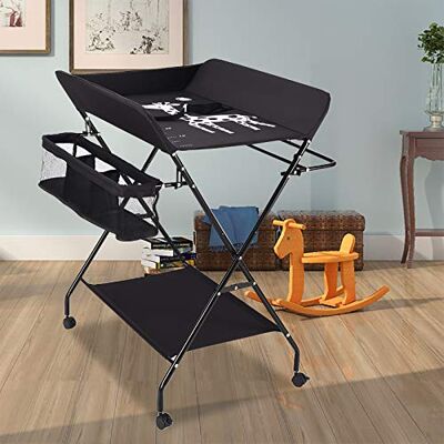 banborba Commode à langer mobile pour bébé avec ceinture de sécurité et compartiments de rangement, peu encombrant et stable (noir avec roues) - Publicité banborba Commode à langer mobile pour bébé avec ceinture de sécurité et compartiments de rangement, peu encombrant et stable (noir avec roues) - Publicité