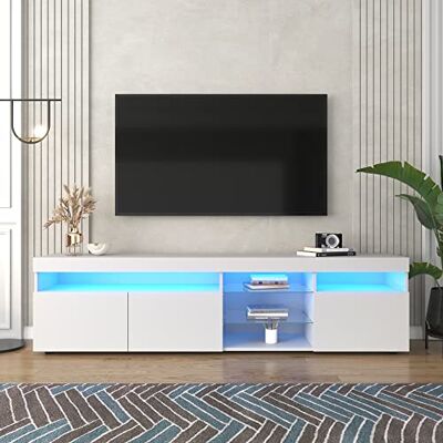 BTM Meuble TV Moderne, Banc TV avec éclairage LED Variable, Blanc avec Panneau Lumineux,pour Salon, Salle à Manger, Chambre, Rangement Pratique, Blanc Brillant, 180x35x45cm - Publicité BTM Meuble TV Moderne, Banc TV avec éclairage LED Variable, Blanc avec Panneau Lumineux,pour Salon, Salle à Manger, Chambre, Rangement Pratique, Blanc Brillant, 180x35x45cm - Publicité