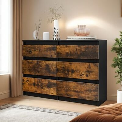 YITAHOME Commode Moderne à 6 tiroirs, unité de Rangement pour Chambre à Coucher, en MDF résistant et aggloméré, idéal pour Les vêtements et Les Besoins Quotidiens, 100 x 30 x 70 cm, Noir Marron - Publicité YITAHOME Commode Moderne à 6 tiroirs, unité de Rangement pour Chambre à Coucher, en MDF résistant et aggloméré, idéal pour Les vêtements et Les Besoins Quotidiens, 100 x 30 x 70 cm, Noir Marron - Publicité