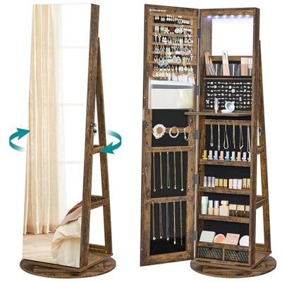SONGMICS Armoire à Bijoux avec Miroir sur Pieds, Verrouillable, avec 6 LED, Rangement Bijoux Pivotant 360°, Miroir Psyché sans Cadre, 3 Étagères, Surface en Marron Rustique, Doublure en Noir JJC007X01 - Publicité SONGMICS Armoire à Bijoux avec Miroir sur Pieds, Verrouillable, avec 6 LED, Rangement Bijoux Pivotant 360°, Miroir Psyché sans Cadre, 3 Étagères, Surface en Marron Rustique, Doublure en Noir JJC007X01 - Publicité