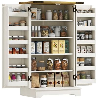HOMCOM Armoire de cuisine rustique avec 2 portes et 16 étagères réglables pour salle à manger et salon Crème 60 x 40 x 104 cm - Publicité HOMCOM Armoire de cuisine rustique avec 2 portes et 16 étagères réglables pour salle à manger et salon Crème 60 x 40 x 104 cm - Publicité
