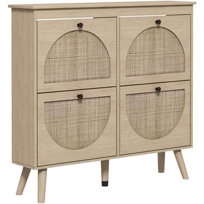 HOMCOM Meuble à Chaussures Armoire à Chaussures 4 abattants 20 Paires avec étagère réglable Style bohème Pieds en Bois Massif 105 x 24 x 97,5 cm Naturel - Publicité HOMCOM Meuble à Chaussures Armoire à Chaussures 4 abattants 20 Paires avec étagère réglable Style bohème Pieds en Bois Massif 105 x 24 x 97,5 cm Naturel - Publicité