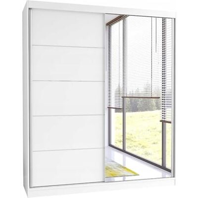 Fabryka Mebli Idźczak Armoire À Portes Coulissantes Élégante Bella 03 Miroir Pour Chambre et Salon Design Moderne (Blanc/Blanc) - Publicité Fabryka Mebli Idźczak Armoire À Portes Coulissantes Élégante Bella 03 Miroir Pour Chambre et Salon Design Moderne (Blanc/Blanc) - Publicité