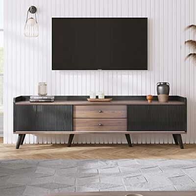 BTM Meuble TV 160 avec 2 tiroirs, Plateau Bas avec Deux Portes coulissantes Texture exquise Banc TV Board Bois - Publicité BTM Meuble TV 160 avec 2 tiroirs, Plateau Bas avec Deux Portes coulissantes Texture exquise Banc TV Board Bois - Publicité