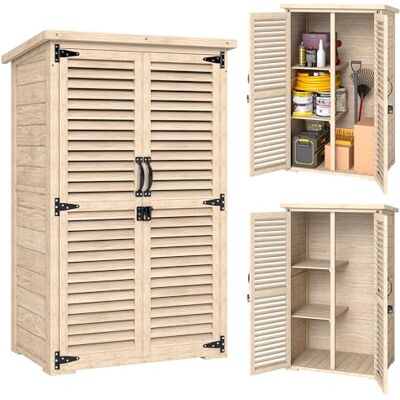 Outsunny Armoire de Jardin Remise pour Outils en Bois 2 Étagères Toit Bitumé Portes Persiennes Verrouillable 75 x 50 x 118cm Naturel - Publicité Outsunny Armoire de Jardin Remise pour Outils en Bois 2 Étagères Toit Bitumé Portes Persiennes Verrouillable 75 x 50 x 118cm Naturel - Publicité