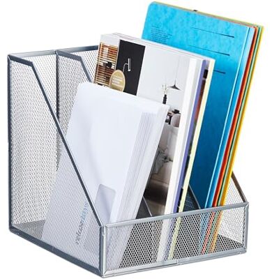 Relaxdays Range-revues, 3 Compartiments, Format A4, Design Maille, HLP 26x24x26 cm, Bureau/télétravail, métal, argenté - Publicité Relaxdays Range-revues, 3 Compartiments, Format A4, Design Maille, HLP 26x24x26 cm, Bureau/télétravail, métal, argenté - Publicité