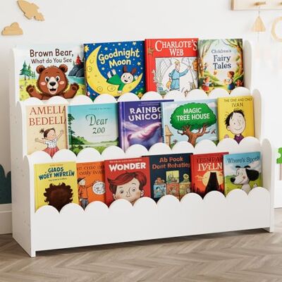 SpaceAid Montessori Bibliothèque festonnée à 3 Niveaux pour Tout-Petits, étagère à Livres en Bois pour Chambres d'enfants, Salle de Jeux, crèche et Salle de Classe, 93,2 cm de Large, Blanc - Publicité SpaceAid Montessori Bibliothèque festonnée à 3 Niveaux pour Tout-Petits, étagère à Livres en Bois pour Chambres d'enfants, Salle de Jeux, crèche et Salle de Classe, 93,2 cm de Large, Blanc - Publicité