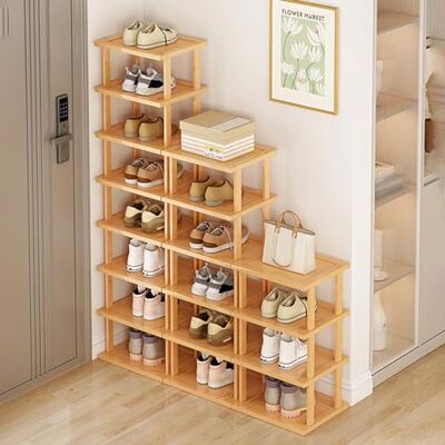 HshDUti Étagère verticale amovible en bois de bambou, chaussure étroite, d'angle peu encombrante, rangement classique, mince pour entrée, assemblage sans - Publicité HshDUti Étagère verticale amovible en bois de bambou, chaussure étroite, d'angle peu encombrante, rangement classique, mince pour entrée, assemblage sans - Publicité
