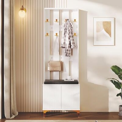 Merax Garderobe, Ensemble de vestiaire moderne avec banc et coussin, vestiaire avec étagère à chaussures pour couloir, 60,5 L x 180,5 H x 35,2 B cm, Blanc - Publicité Merax Garderobe, Ensemble de vestiaire moderne avec banc et coussin, vestiaire avec étagère à chaussures pour couloir, 60,5 L x 180,5 H x 35,2 B cm, Blanc - Publicité