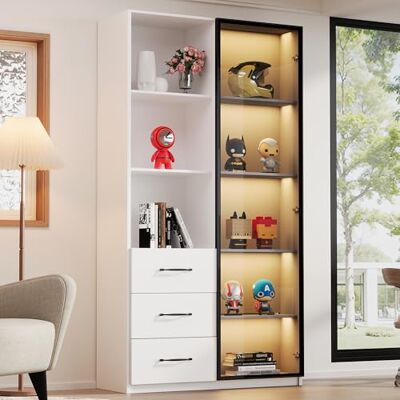 Merax Vitrine LED, 80 x 40 x 160 cm, avec porte en verre trempé, 3 tiroirs et 3 compartiments ouverts, cadre en aluminium, LED multicolores, armoire de cuisine, blanche - Publicité Merax Vitrine LED, 80 x 40 x 160 cm, avec porte en verre trempé, 3 tiroirs et 3 compartiments ouverts, cadre en aluminium, LED multicolores, armoire de cuisine, blanche - Publicité