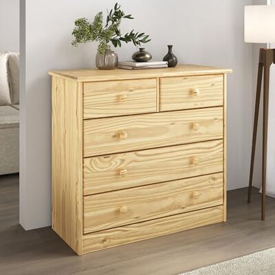 IDIMEX Commode de Chambre Rondo Meuble de Rangement avec 5 tiroirs, en pin Massif Vernis Naturel - Publicité IDIMEX Commode de Chambre Rondo Meuble de Rangement avec 5 tiroirs, en pin Massif Vernis Naturel - Publicité