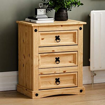 Vida Designs Home Discount Corona Table de chevet Coffre 3 tiroirs Pin ciré - Publicité Vida Designs Home Discount Corona Table de chevet Coffre 3 tiroirs Pin ciré - Publicité