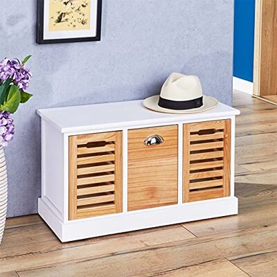 IDIMEX Banc de Rangement TRIENT Meuble Bas Coffre avec 3 caisses de Rangement, en MDF et Bois de Paulownia Finition Blanc et Bois Naturel, Style Vintage Maison de Campagne - Publicité IDIMEX Banc de Rangement TRIENT Meuble Bas Coffre avec 3 caisses de Rangement, en MDF et Bois de Paulownia Finition Blanc et Bois Naturel, Style Vintage Maison de Campagne - Publicité