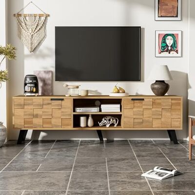 Merax Meuble TV moderne avec 2 portes et 2 compartiments ouverts, grain de bois, 160,5 x 35,5 x 45 cm, meuble TV avec charnières amortissantes, design robuste pour le salon - Publicité Merax Meuble TV moderne avec 2 portes et 2 compartiments ouverts, grain de bois, 160,5 x 35,5 x 45 cm, meuble TV avec charnières amortissantes, design robuste pour le salon - Publicité