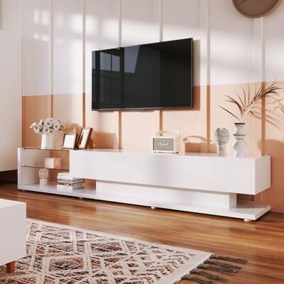 Merax Meuble TV bas en bois avec cloisons en verre et éclairage LED variable - Publicité Merax Meuble TV bas en bois avec cloisons en verre et éclairage LED variable - Publicité
