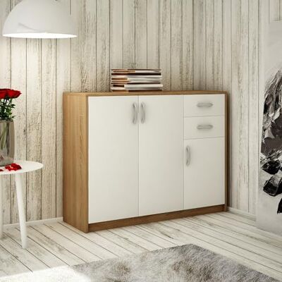 Home Collective Commode avec 2 tiroirs et 3 portes en finition mate, commode de 110 cm de large avec poignées en polymère de haute qualité, commode en bois avec tiroirs En panneau laminé blanc Sonoma - Publicité Home Collective Commode avec 2 tiroirs et 3 portes en finition mate, commode de 110 cm de large avec poignées en polymère de haute qualité, commode en bois avec tiroirs En panneau laminé blanc Sonoma - Publicité