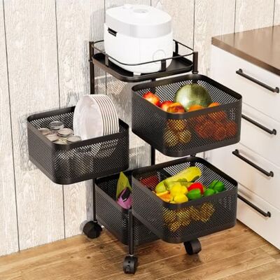 Shienfir Chariot de rangement de cuisine carré pivotant à 5 niveaux, panier rotatif circulaire, chariot à fruits, panier à fruits avec couvercle supérieur pour cuisine, salon, noir, 4 l - Publicité Shienfir Chariot de rangement de cuisine carré pivotant à 5 niveaux, panier rotatif circulaire, chariot à fruits, panier à fruits avec couvercle supérieur pour cuisine, salon, noir, 4 l - Publicité