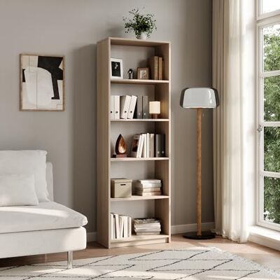 Home Collective Bibliothèque, étagère à dossiers, séparateur de pièce, Sonoma Naturel avec 5 Compartiments Ouverts en Bois MDF Largeur 60 cm - Publicité Home Collective Bibliothèque, étagère à dossiers, séparateur de pièce, Sonoma Naturel avec 5 Compartiments Ouverts en Bois MDF Largeur 60 cm - Publicité