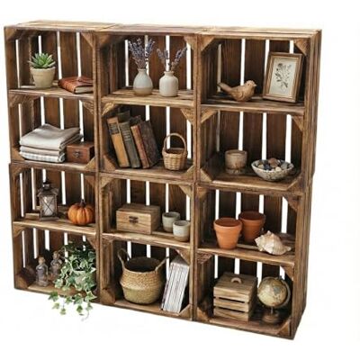 teramico Lot de 6 caisses en Bois Vintage flammées 40 x 30 x 25 cm Caisses à vin et à Fruits - Publicité teramico Lot de 6 caisses en Bois Vintage flammées 40 x 30 x 25 cm Caisses à vin et à Fruits - Publicité