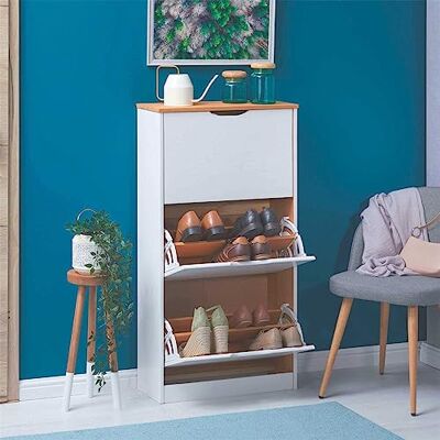 IDIMEX Meuble à Chaussures Basil Armoire avec 3 abattants Rangement pour 18 Paires, en pin Massif lasuré Blanc et Brun, Style Campagne - Publicité IDIMEX Meuble à Chaussures Basil Armoire avec 3 abattants Rangement pour 18 Paires, en pin Massif lasuré Blanc et Brun, Style Campagne - Publicité
